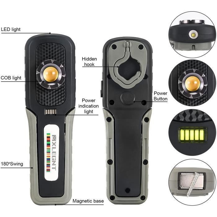 Lampe de Travail COB Baladeuse LED Ultra Lumineuse,MXLEGNT Lampe Torche étanche Rechargeable : avec aimant - Portable - 4500mAh