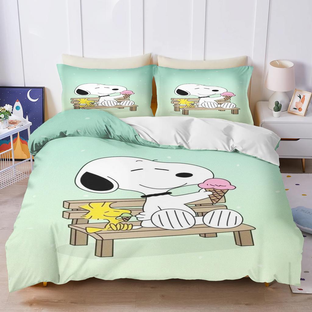 Snoopy Couple Bedding Set Duvet Cover Twin Size Sets 100% Polyester 3d Children'S Bedding Set 3-Piece 1 Quilt Cover