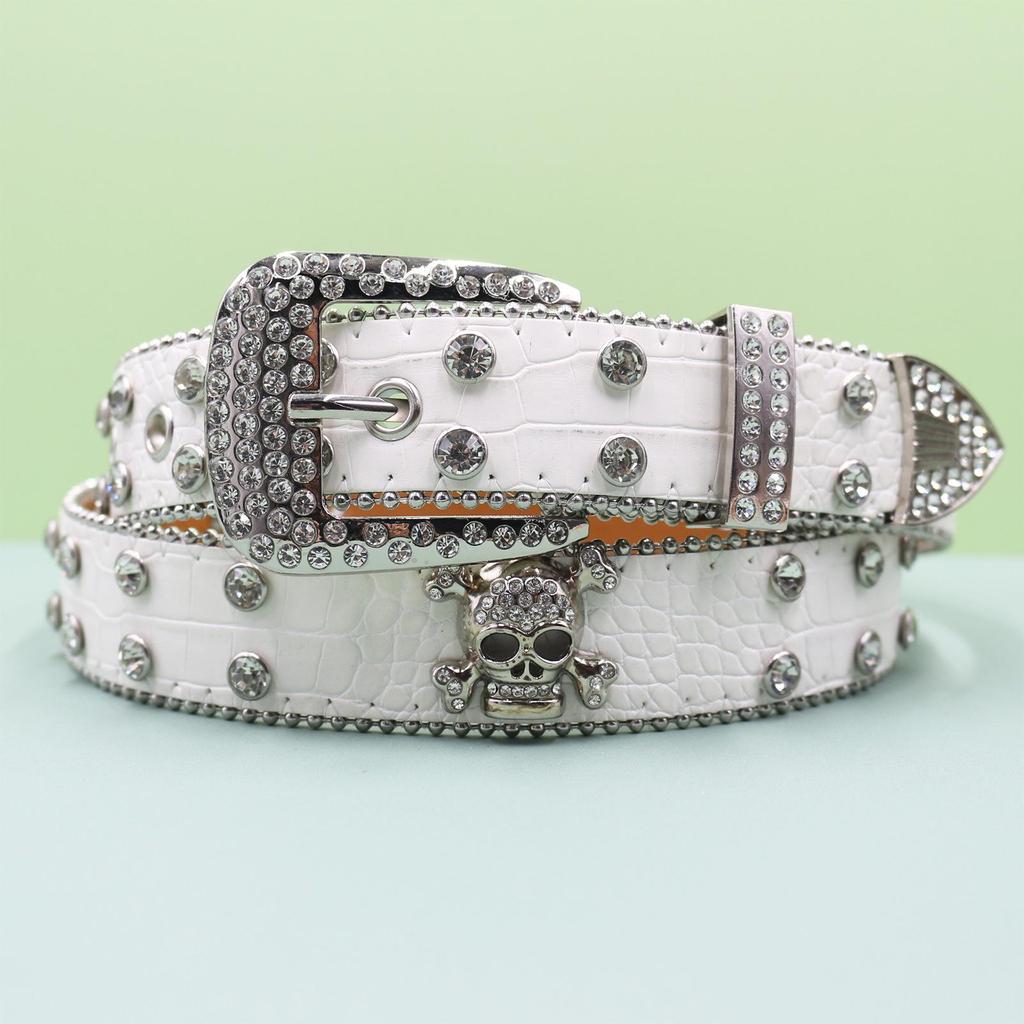 European Style Punk Skull Belt with Rhinestones - Unisex Rock Fashion Accessory