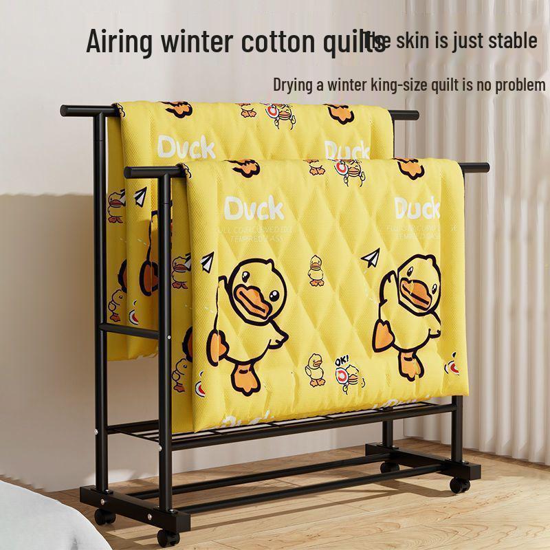 Extra Thick Double Row Vertical Clothes Rack with Wheels for Bedroom Storage