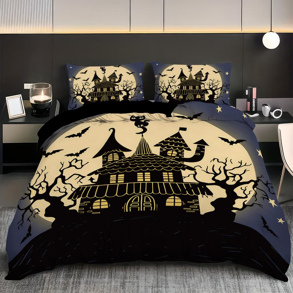 Halloween Theme Bedding Set 3D Printed Duvet Cover Set Skin-Friendly Single Double Size Halloween Decor Duvet Cover Set Gifts