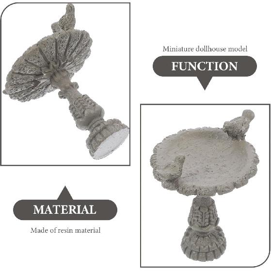 Dollhouse Miniature Birdbath Miniature Fairy Garden Polyresin Miniature Bird Bath Garden Outdoor Center Foutain Resin Fairy Garden Furniture Vintage