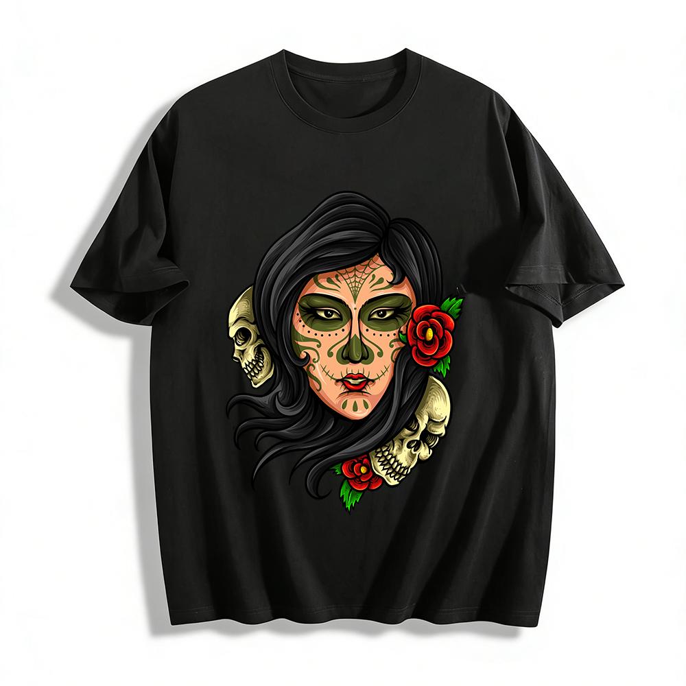 Day of the Dead Sugar Skull Girl Graphic Casual Top Pure cotton T-shirt XXS