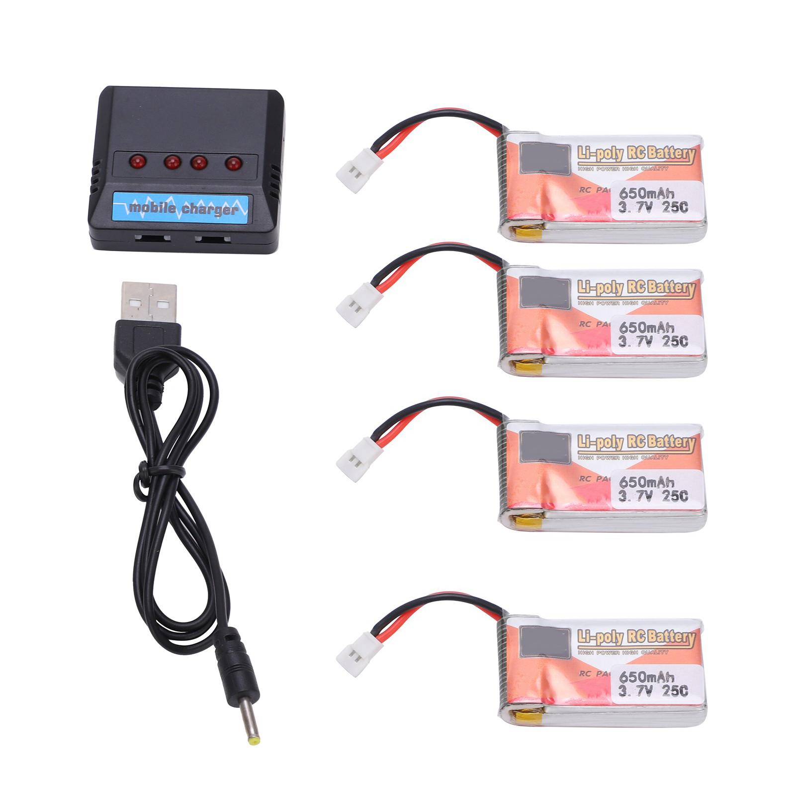

650mAh 3.7V 1 for 4 Batteries Pack for Remote Control Drone Airplane Helicopter Car