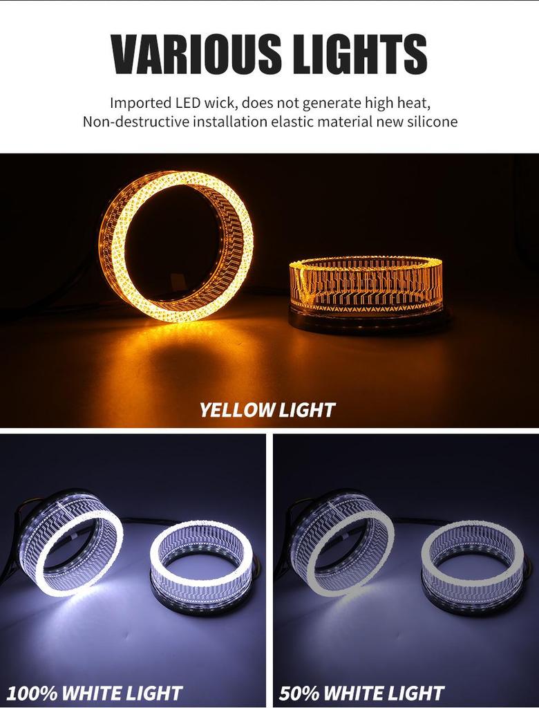 WANGHOI 5D 3.0" Dual-Light Angel Eye Lens, 595mm, White/Yellow with Steering Function