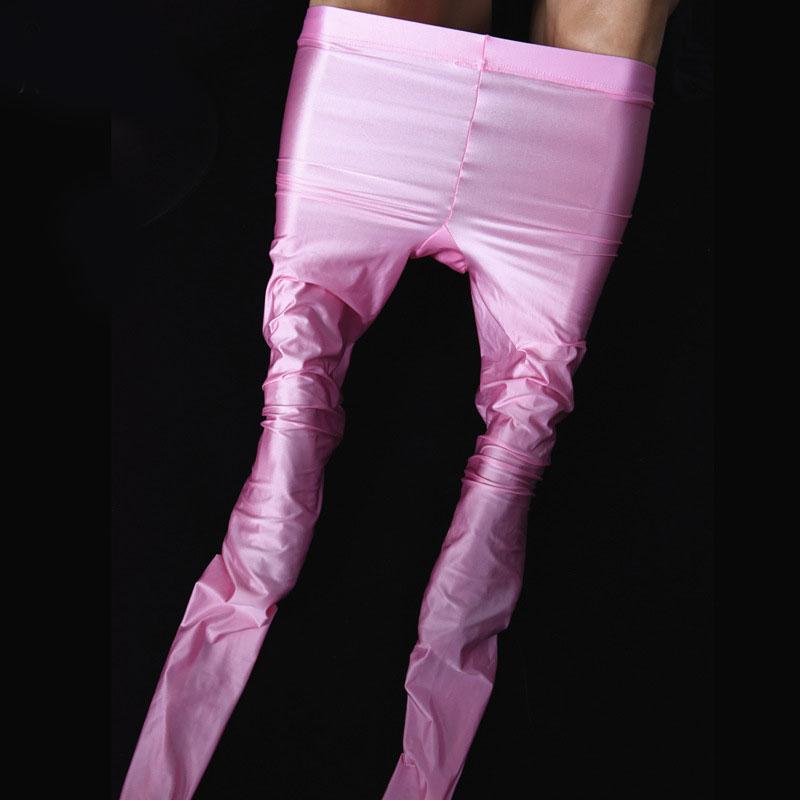 Sexy Men Cockring U Convex Pouch Stockings Open Close Sleeve Tight Stockings Sheer Shiny Glossy Pantyhose Tights Candy Color F32