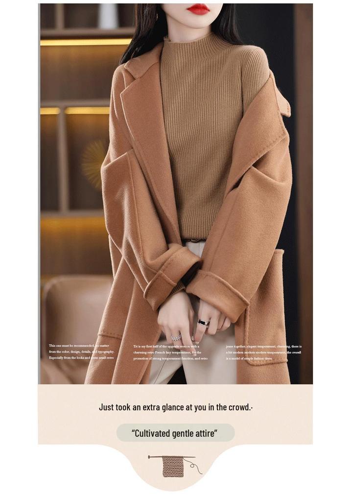 Women's Slim Fit Short Wool Knit Sweater - Solid Color, Half-High Collar