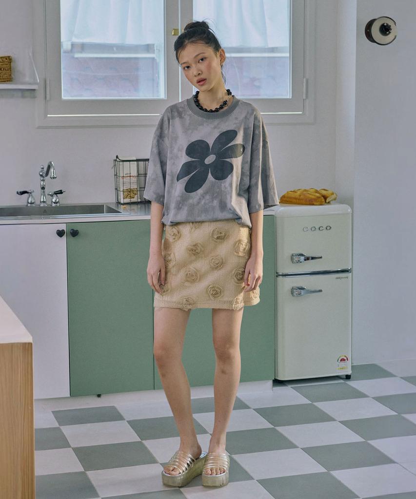 Jun Jun Space Flower Appliqué Mini Skirt_Beige