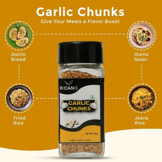 Ricano Garlic Chunks & Garlic Powder Combo (Pack of 2) | Kitchen Seasoning | Natural & Pure | Dehydrated Garlic | Long Shelf Life | No Preservatives