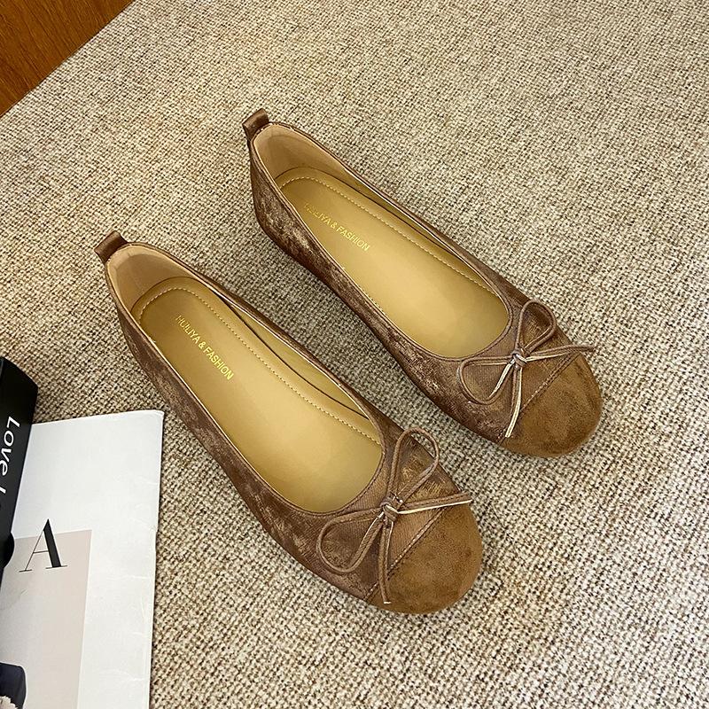 W981-1 French Flat Bottom Shallow Mouth Single Shoes Women's Shoes 2025 New Retro Suede Fairy Wind Ballet Beanie Shoes
