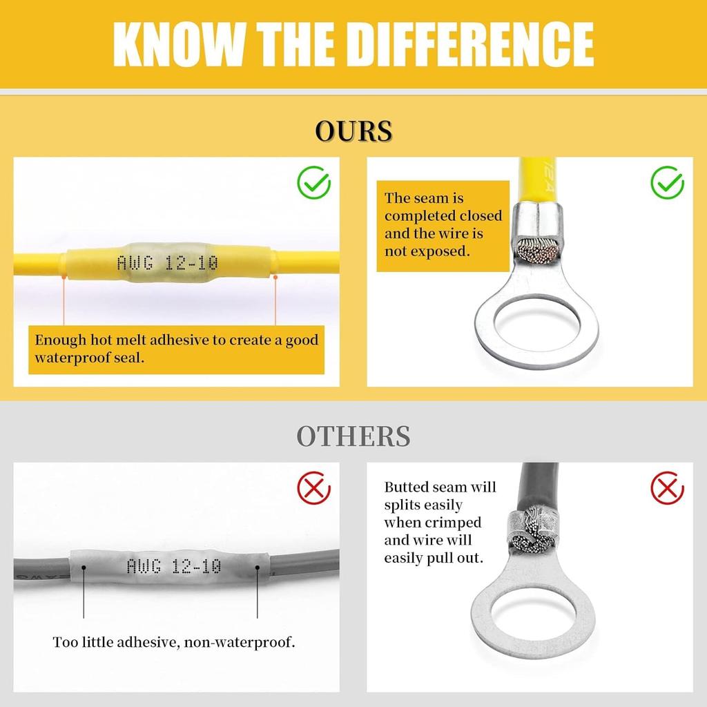 525PCS Heat Shrink Wire Connectors, 22-10 AWG Marine Grade Heat Shrink Butt Connectors, Waterproof Electrical Wire Terminals Kit Insulated Ring Fork