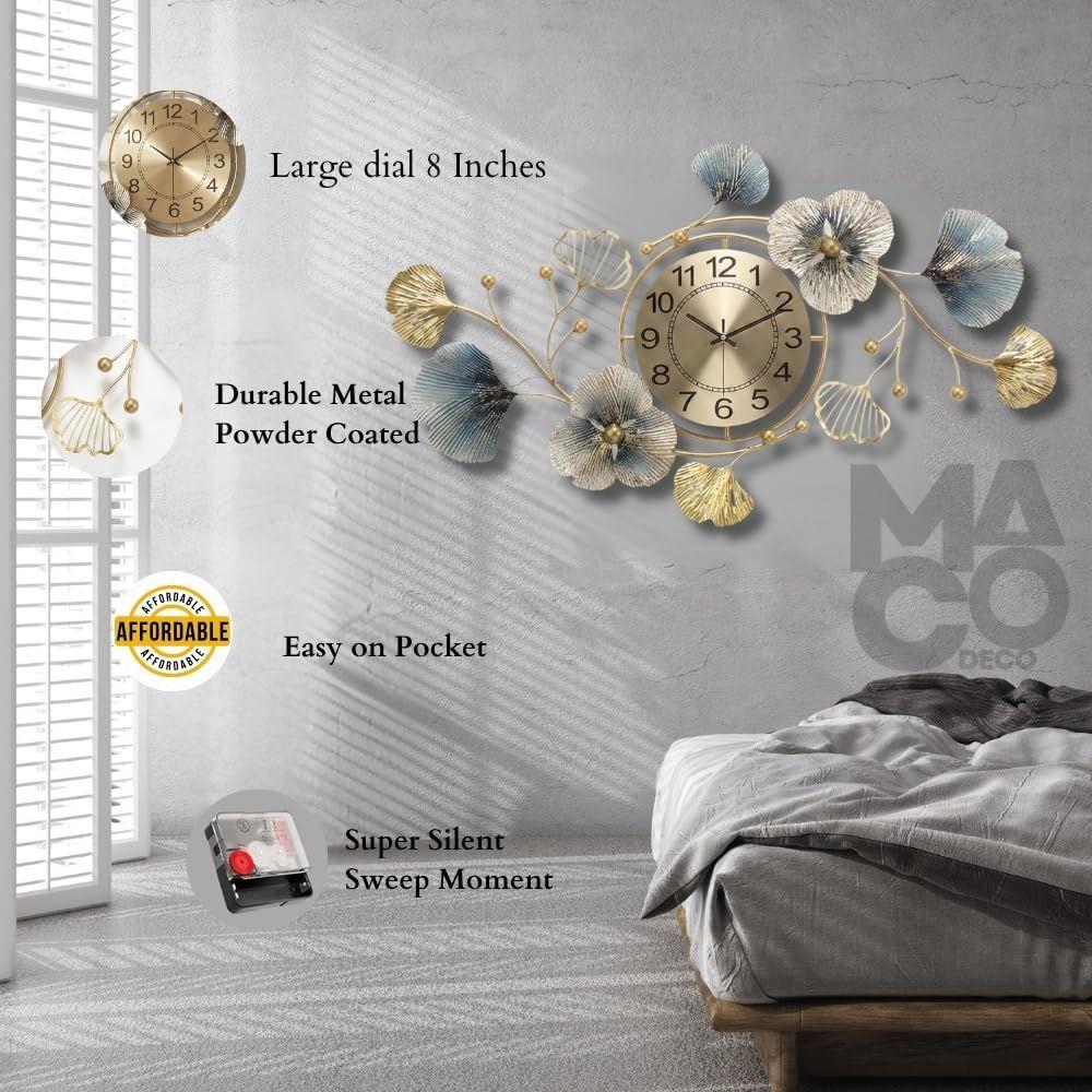 Gold Metal Wall Clock for Hall | Luxury Wall Decor Items for Living Room | Big Size Home Decor
