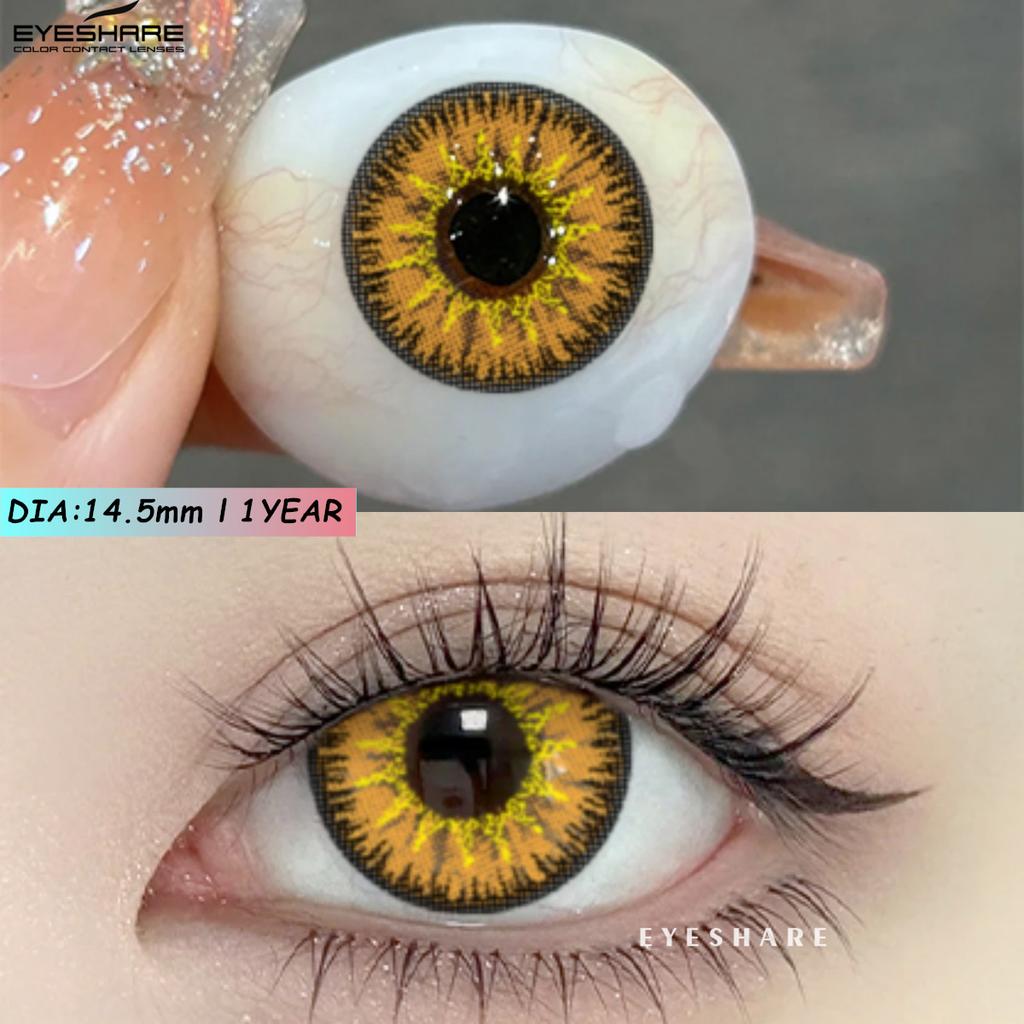 Eyeshare Lentes de contacto de colores nuevos para Halloween, lentes azules con pupila roja y rosa, lentes de belleza para cosplay de anime, lentes de maquillaje de colores, 1 par