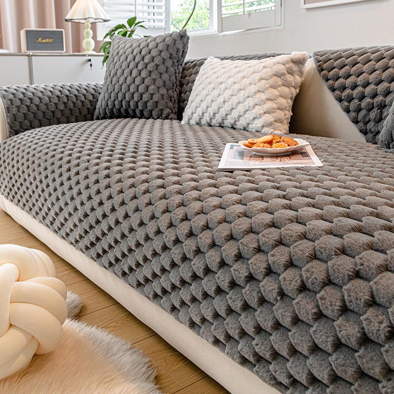 Winter Thicken Thermal Rabbit Plush Sofa Cushion Simple Modern Light Luxury Nordic Non-Slip Plush Cushion