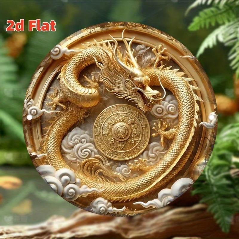 2D Art Deco Wall Decor Round Flat Metal Painting for Home Office Kitchen
