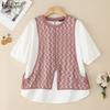 ZANZEA Women Casual Round Neck Loose Short Sleeve Patchwork Blouse
