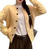 High-end yellow knitted sweater jacket women's spring and autumn new lazy wind cardigan short top