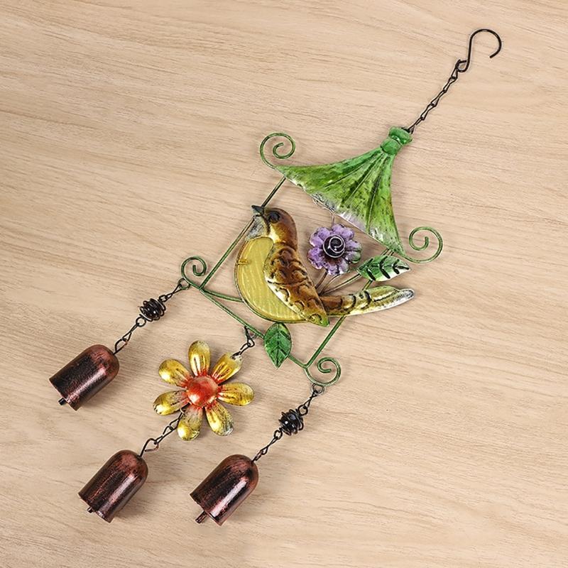 Vintage Colorful Iron Wind Chimes Painted Glass Bird Butterfly Metal Pendant Hanging Ornament Garden Yard Patio Decors