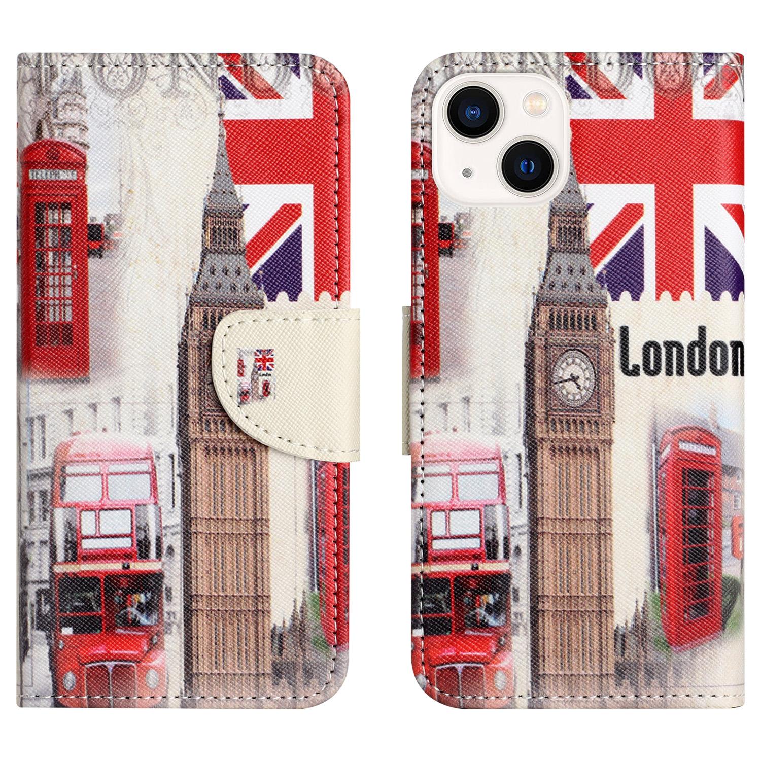 

For iPhone 15 Cross Texture Leather Wallet Stand Case Pattern Printing Phone Cover J