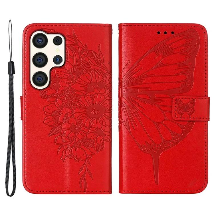 

YB Imprinting Series-4 для Samsung Galaxy S24 Ultra Чехол Кожаный флип-кошелек с ремешком