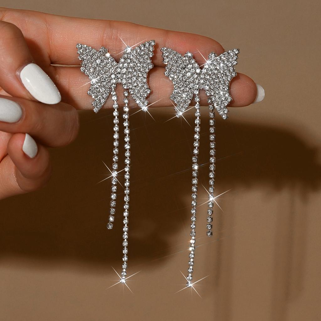 Rhombus Necklace Set Bridal Accessories Fashion Long Tassel Butterfly Earrings Jewelry Set