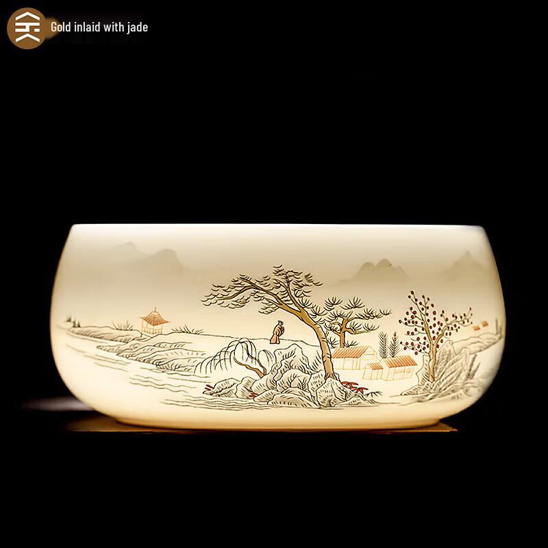 Керамическая чаша для мытья чая гунфу с золотой инкрустацией