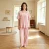 Popular women's pajamas set lace splicing lace solid color casual sweet loungewear