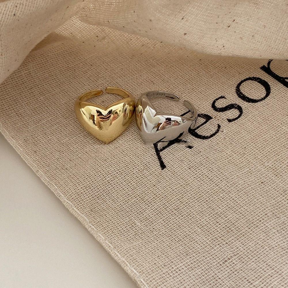 Jewelry Accessories Geometric Open Ring Geometric Wide Finger Buckle Retro Metal Heart Ring  Couple