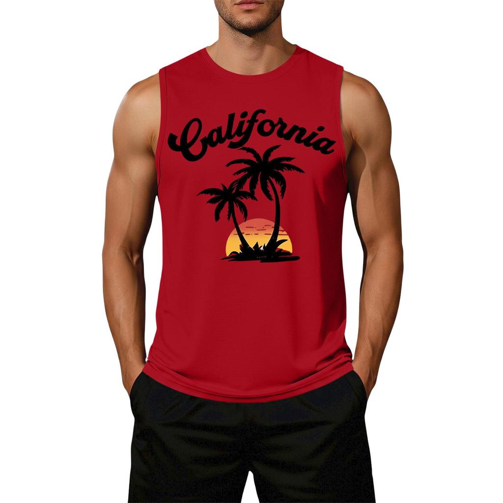 Men Sleeveless Tank Top Casual Loose Fit Flag Graphic Print Muscle Shirt Summer Beachwear Workout Gym Apparel