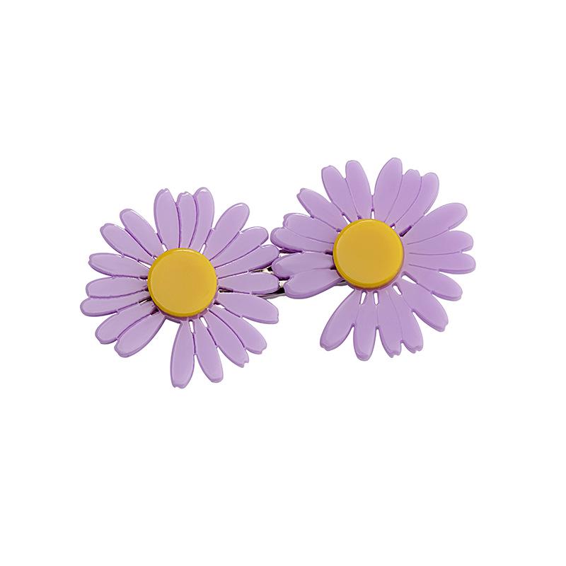 Clips de păr nou de primăvară/vară coreean cu margarete colorblock: Clips de păr proaspăt stil Hyuna cu cioc de rață și clips de sus