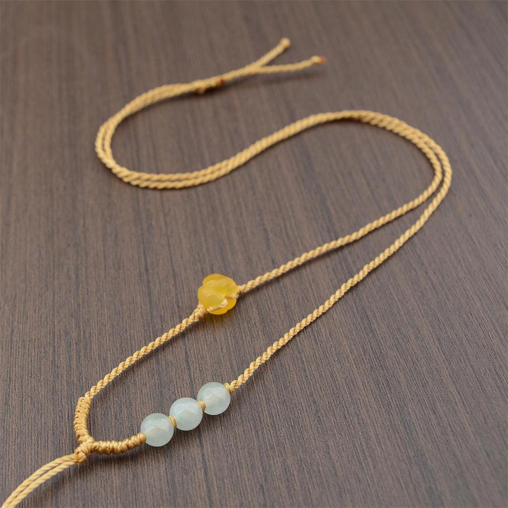 Hand-Woven Adjustable Hetian Jade Pendant Necklace for Women
