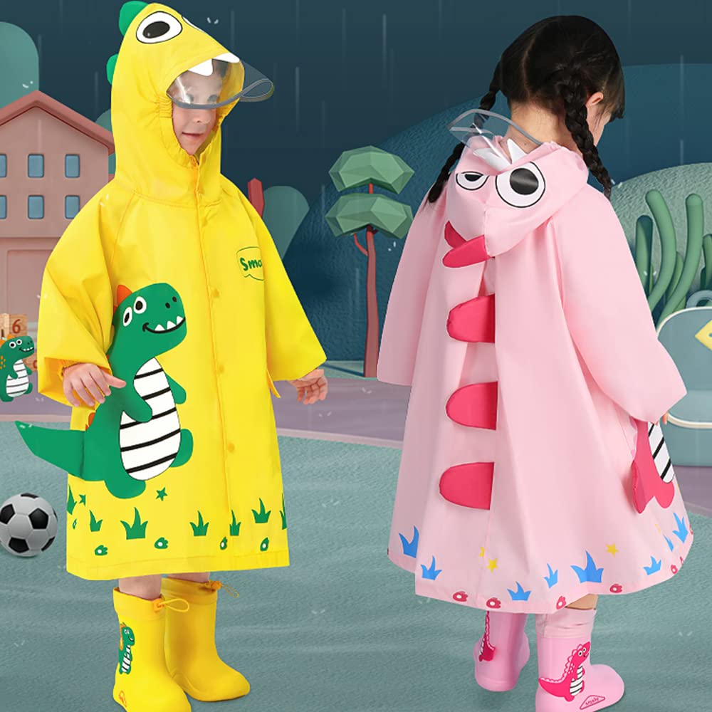 Raincoat for Girls and Dinosaur Rain Reflective Large Storage Rainy XL [HYJEAL] Children's Boys, Pattern, Poncho, Kids, School, Backpack, Waterproof,