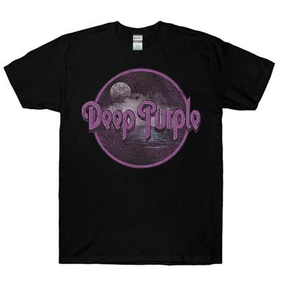 Deep Purple Smoke Distressed Black T-Shirt