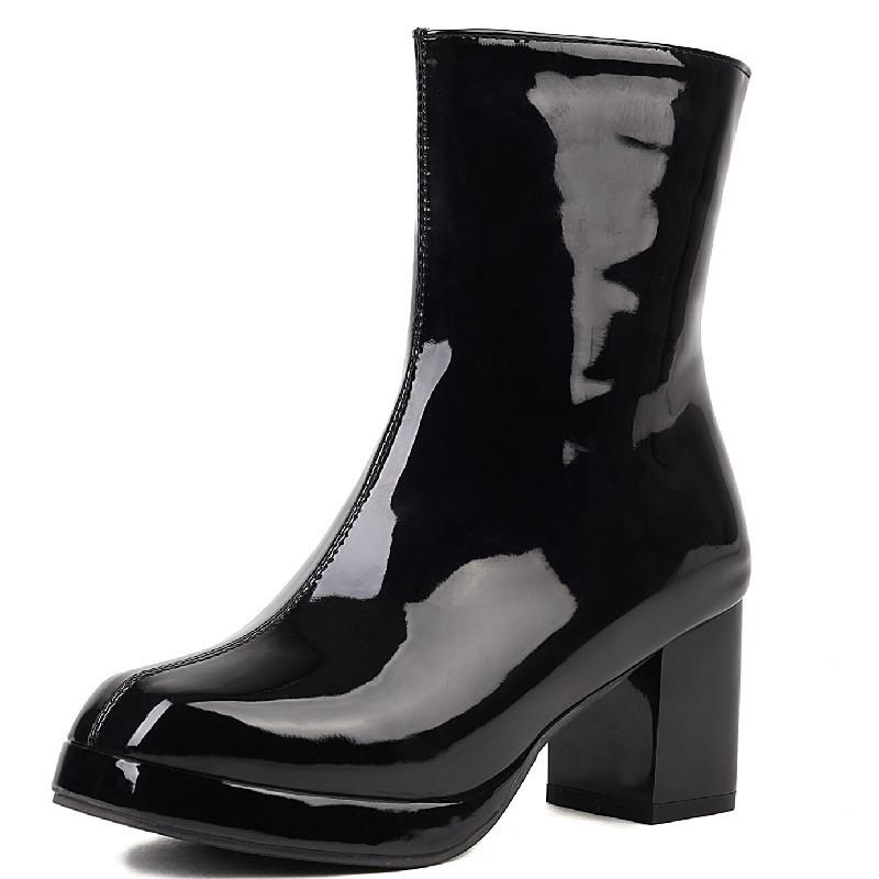 

Элегантные ботильоны женские зимние туфли 2024 блочный каблук красный черный белый зеленый короткие туфли ботинки для девочек большой размер 48 39 чёрный