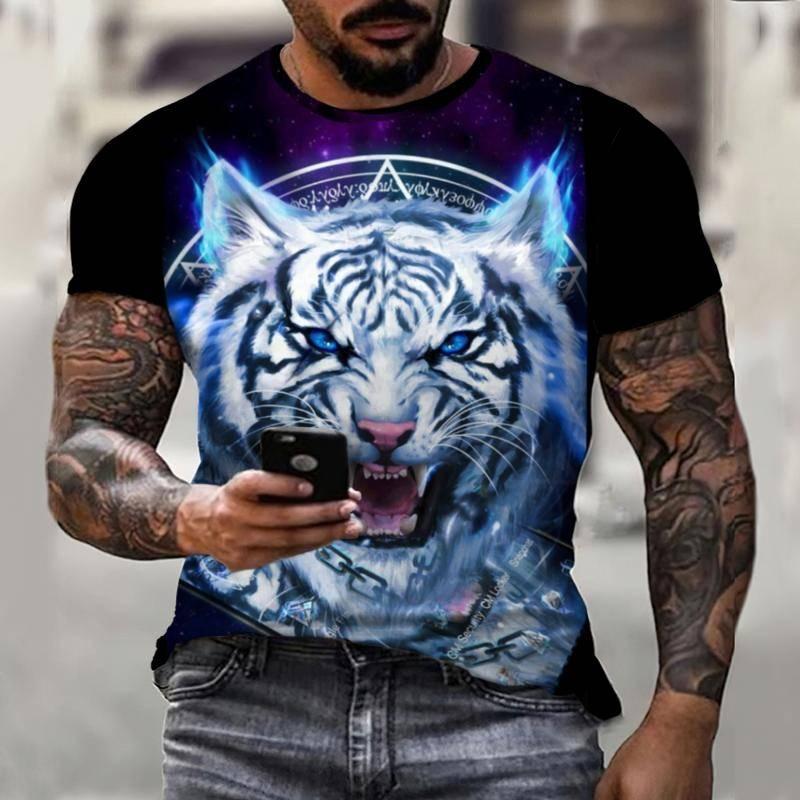 

Мужская футболка с принтом «Зверь, тигр, животный мир», топ с короткими рукавами, модная повседневная уличная повседневная одежда большого размера с круглым вырезом 6XL