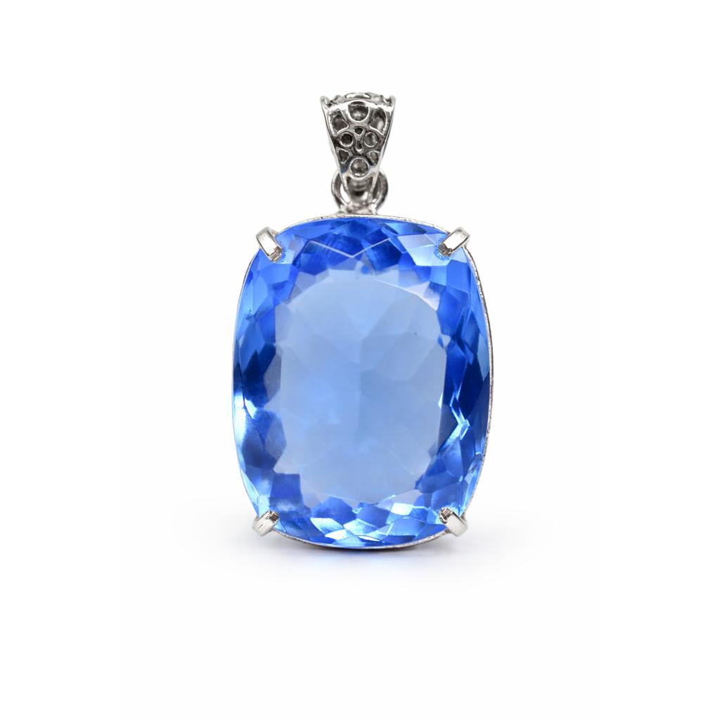 925 Sterling Silver Pendant 113 Ct Cushion Cut Natural Blue Topaz Gift For Dad