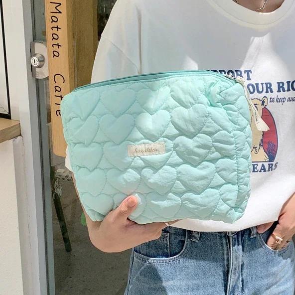 Sweet Flower Women's Quilting Cosmetic Bag Large Capacity Ladies Love Makeup Case Female Travel Storage Bags Clutch Handbags