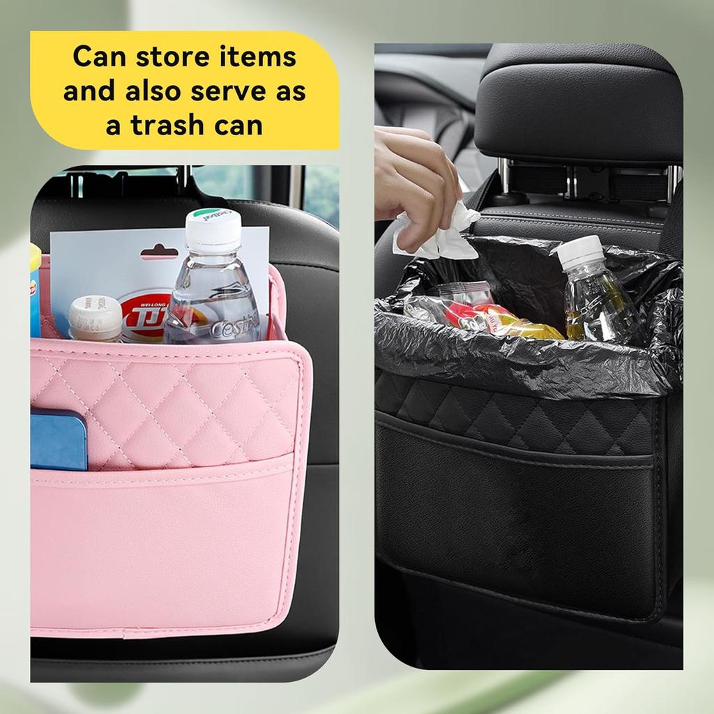 Car Seat Back Organizer, PU Leather Vehicle Backseat Hanging Storage Pocket, Multipurpose Auto Travel Essentials Accessories For Kids & Adults,