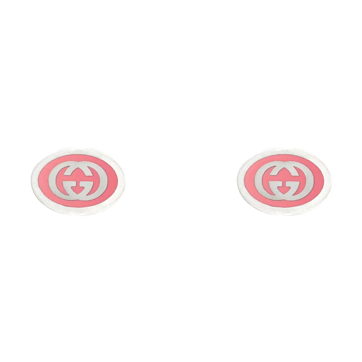 Gucci Double G Series Interlocking Double G Matte 925 Silver Enamel Earrings Women earrings Pink 753485-J8410-5620 Dust Bag+Box (Random Color)