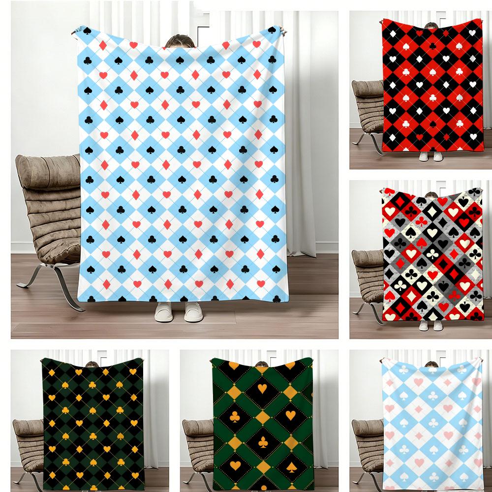 Classic Pattern PPoker Suit Argyle Throw Lightweight G Flannel Blanket Soft Skinfriendly for Summer Cooling