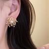 Elegant Sparkling Firework Earrings Pearl Like Dangling Korean Fashion Firework Starburst Ear Studs Zircon