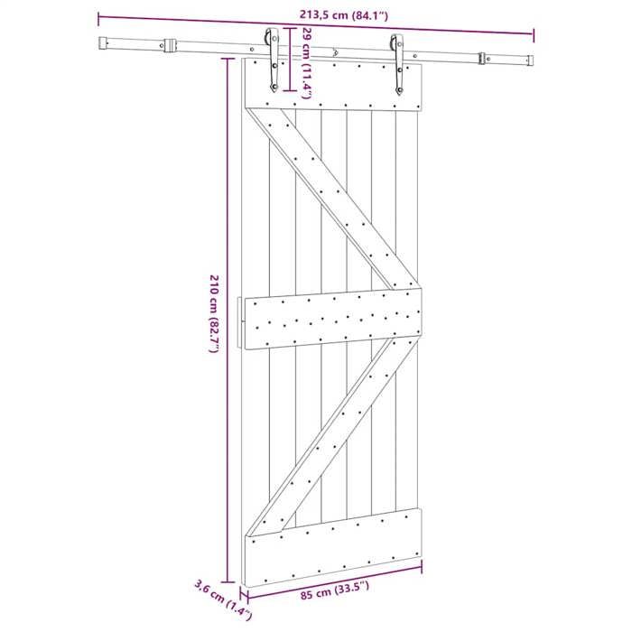 VidaXL Sliding Door and Hardware Kit 85x210 Cm Solid Pine 3332647
