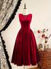 Christmas Exclusive Wine Red Velvet Waist Swing Dress, Retro Elegant Style, Velvet Texture Christmas Dinner Gift