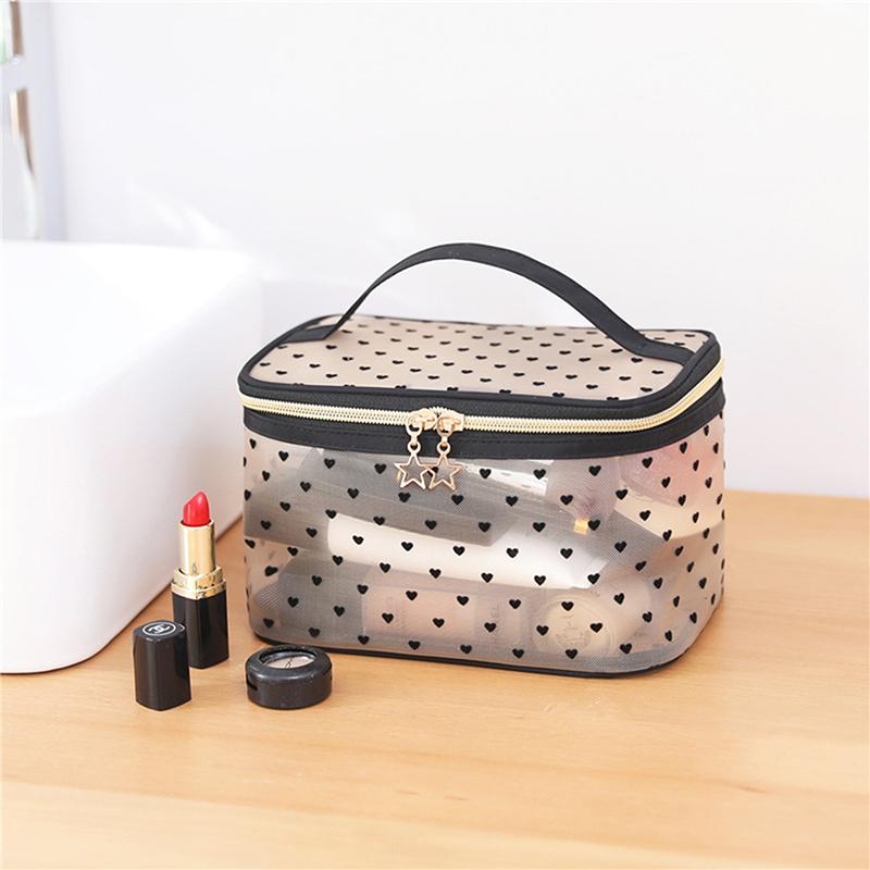 1PCS 5PCS Love Makeup Bags Mesh Cosmetic Bag Portable Travel Zipper Pouches For Home Office Accessories Cosmet Bag New