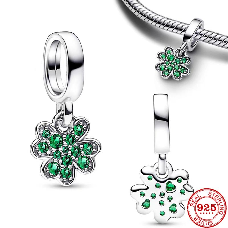 925 Silver Butterfly Four Clover Leaves Flower Charm Bead Fit Original Pendant Bracelet Necklace Jewelry Gift For Women
