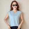 Silk Cotton Sleeveless Vneck T Shirt For Women With Breathable Fabric Summer Casual Wear