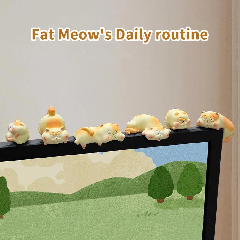 Cute Chubby Cat Monitor Topper Creative Cartoon Figurine Mini Desk Decor for Office Workstation Home Bedroom Table