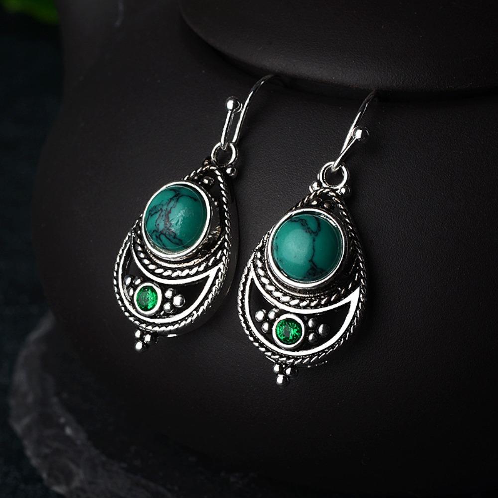 Vintage Turquoise Earrings Boho Silver Dangle Earrings Fashion Jewelry for Women бирюзовый