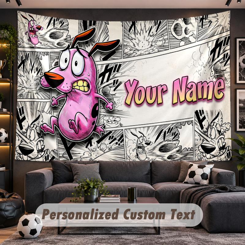 Courage the Cowardly Dog Personalized Tapestry Support Custom Name, Wall Art Home Decoration
