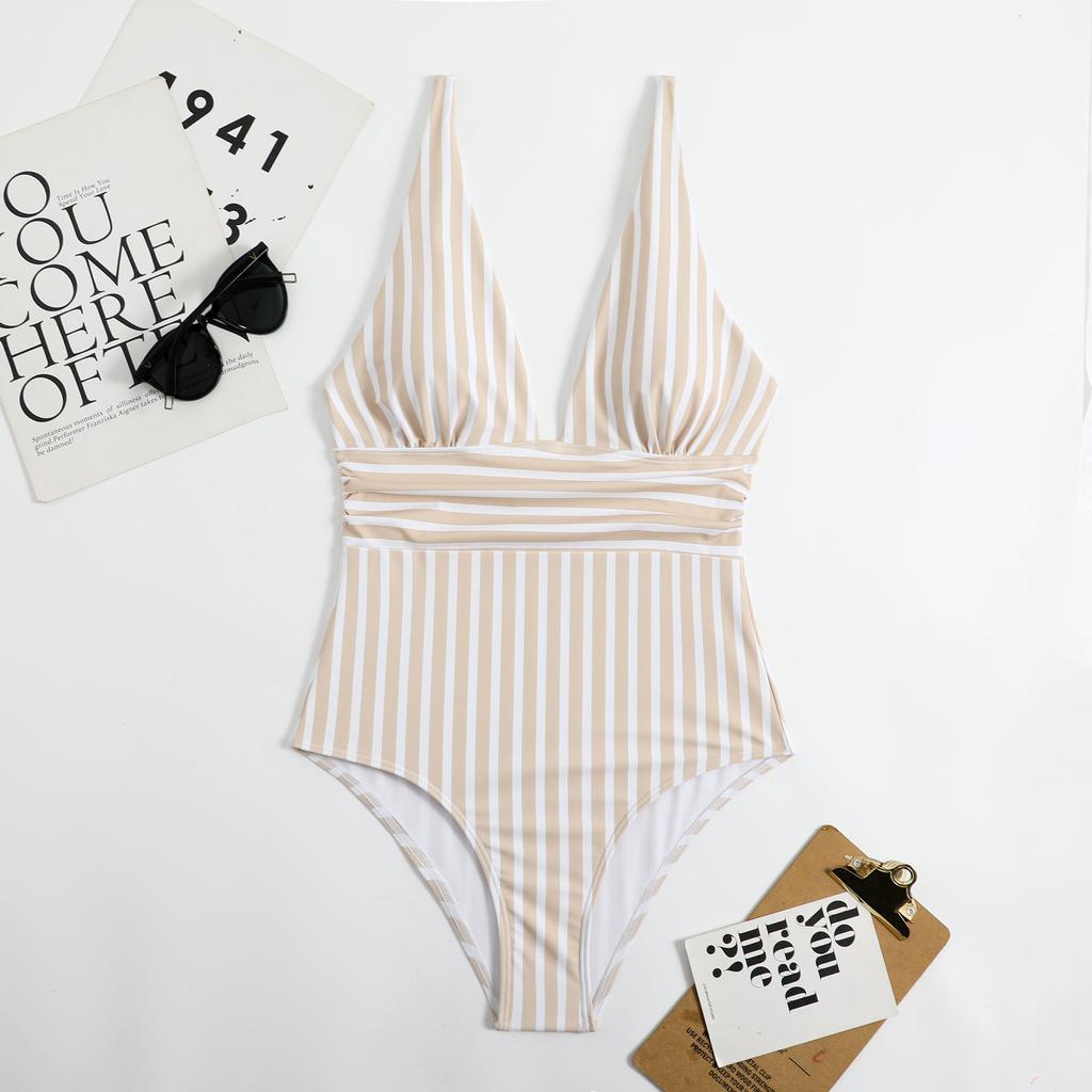 New women's swimsuit multi-color printed waist V-neck back adjustment with chest pad one-piece bikini